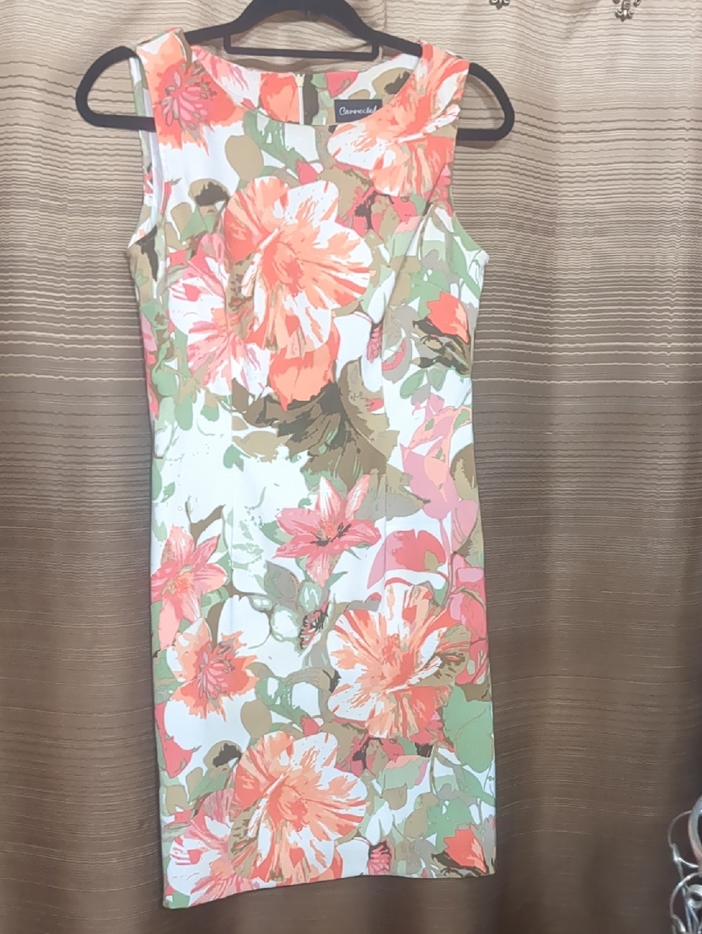 connected apparel Coral, Pink & Green Floral Midi Shift Dress